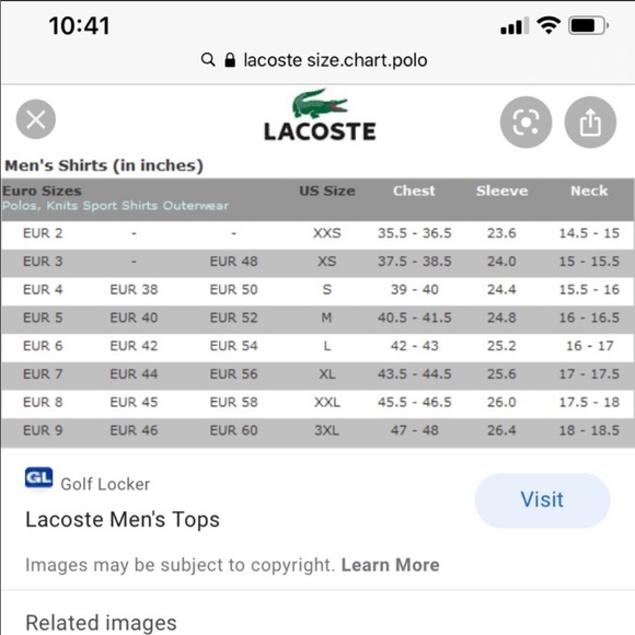 lacoste socks size guide